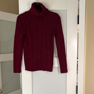 Burgundy Cable Knit Turtleneck Sweater
